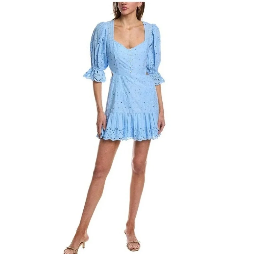 french connection light blue dress French Connection Eyelet Mini Dress, 10 / Blue